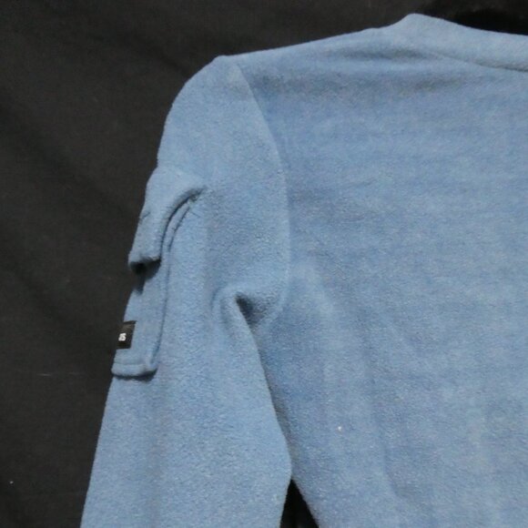 UB JEANS | Striped Light Blue Fleece V-Neck Long Sleeve Shirt W/ Sleeve Pocket - Picture 10 of 15